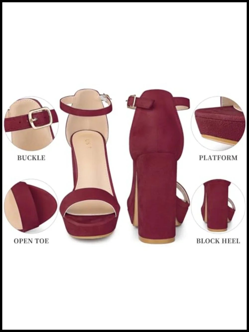 Faux Suede Platform High Heels Ankle Strap Chunky Heel Sandals